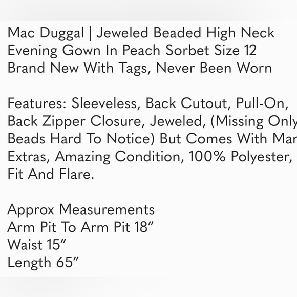 NWT Mac Duggal | Jeweled Beaded Halter Evening Gown In Peach Sorbet Size 12 - Picture 5 of 5